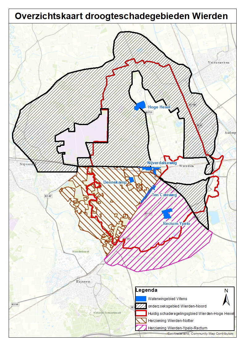 Overzichtskaart droogteschadegebieden Wierden.