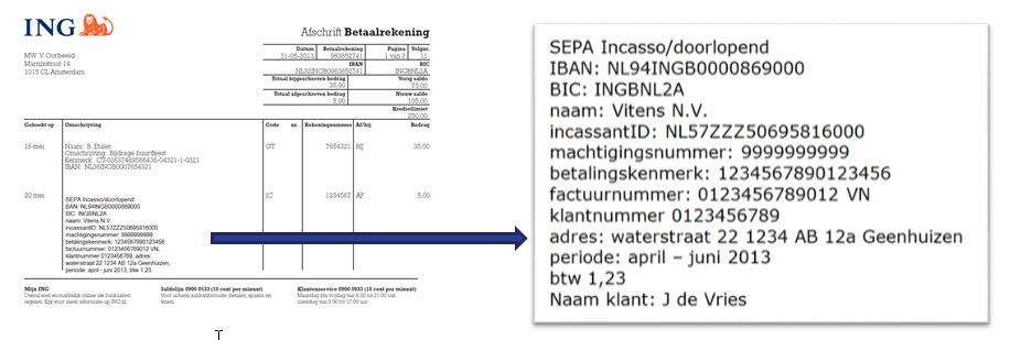 Bankafschrift Vitens.